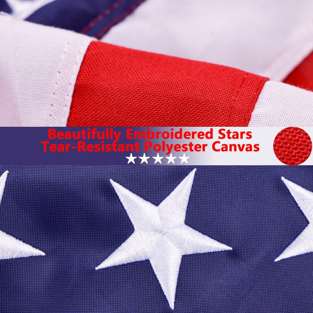 American Flag For Outside 3x5 Ft-TearProof Series USA Outdoor Flags,Heavy Duty Durable Longest Lasting Spun Polyester,Embroidered Stars,Sewn Stripes,Solid Brass Grommets,Water Resistant,High Wind US Outdoor Indoor Flags