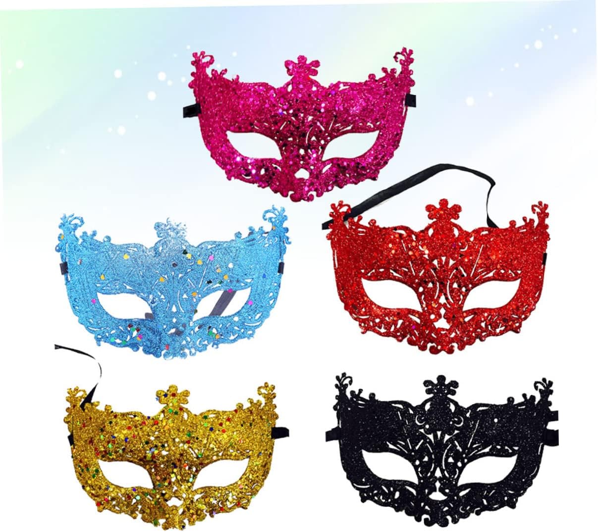 5pcs Sparkle Animal Half Face Plastic Masquerade Masks for Halloween Season