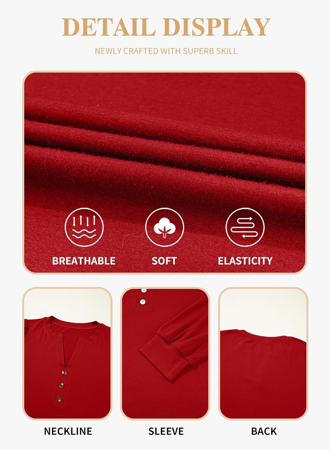 Eytino Womens Plus Size Tops Henley V Neck Long Sleeve Casual Shirts Button Front Loose Fit T Shirt(1X-5X) - Image 5