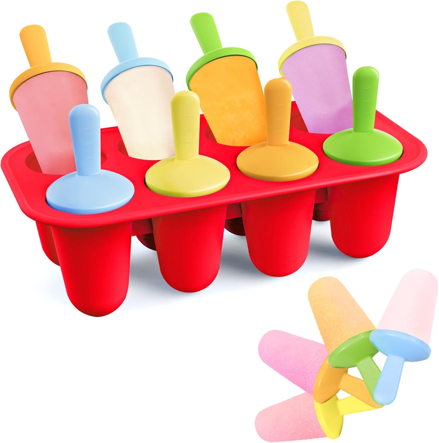lamesa popsicles molds silicone, 8 pieces bpa-free ice pop mold, reusable mini toddler popsicle molds with sticks, homemade small popsicle mold for kids (red) 8 cavities red