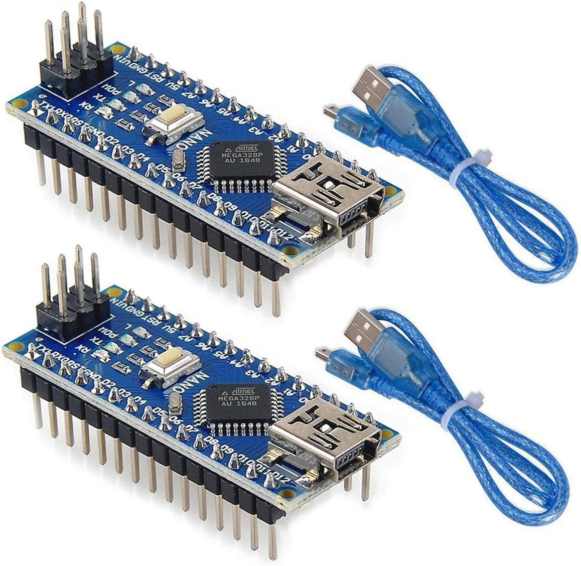 Mini Nano V3.0 ATmega328P Microcontroller Board with USB Cable for Arduino (2pcs Boards+2pcs Cables)