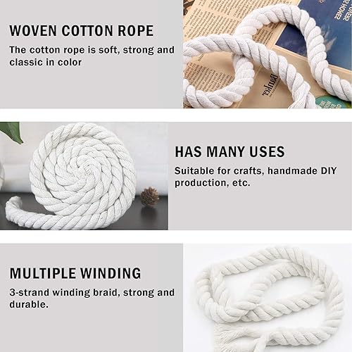 Miniatura 6 de Cuerda de algodón 10% (12 pulgada x 50 pies), cuerda de algodón suave y fuerte para manualidades, deportes, decoración de bodas, cestas de flores