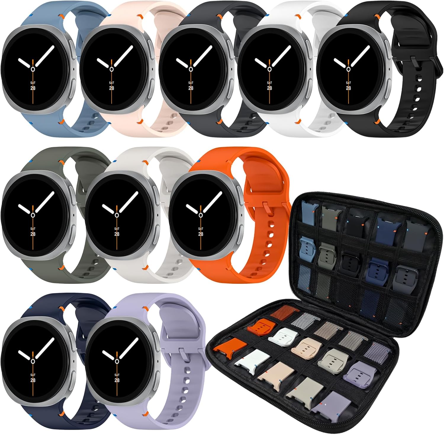 Sport Bands with Storage Case Compatible for Samsung Galaxy Watch 8 Band 40mm 44mm/Galaxy Watch 8 Classic 46mm,No Gap Soft Silicone Wristband Waterproof Replacement Strap Men Women