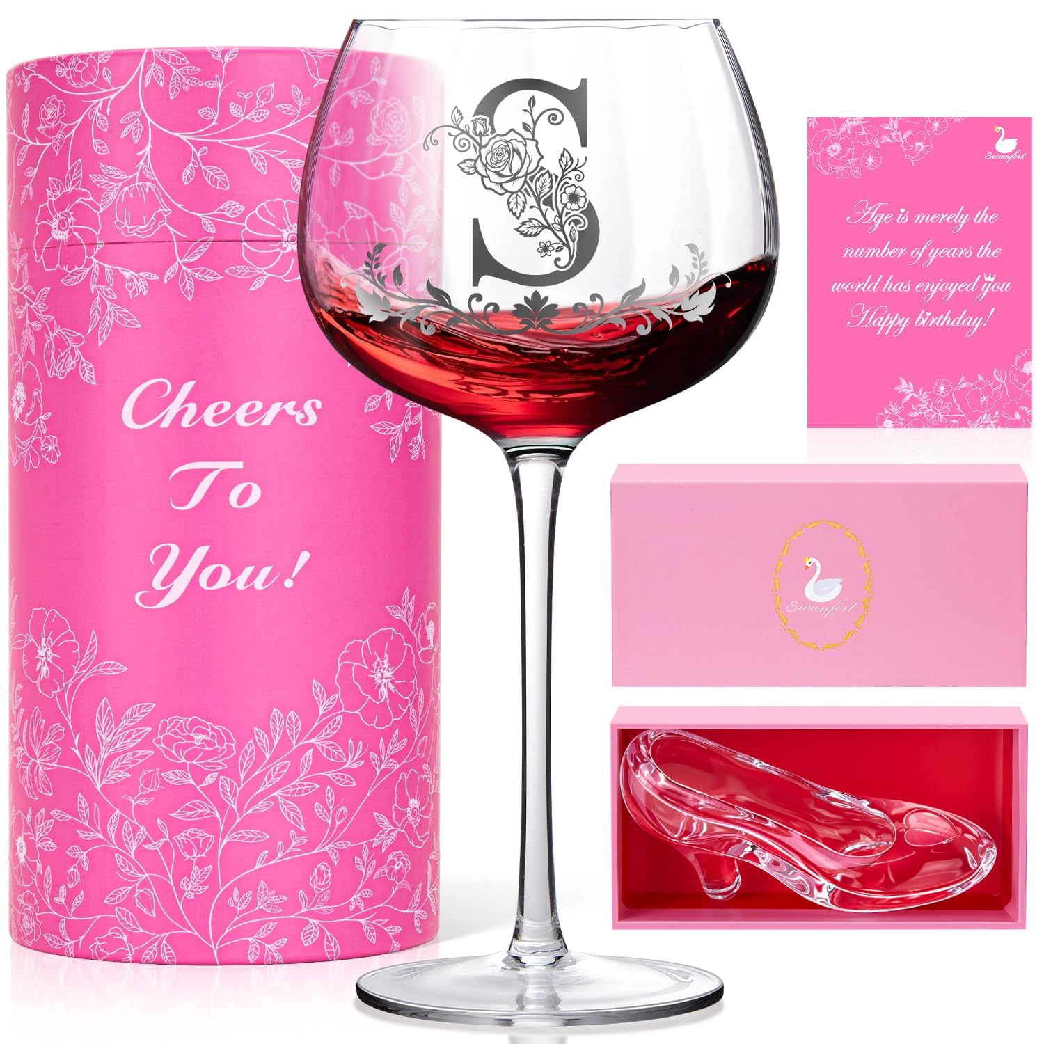 Mothers Day Gift for Mom, Monogrammed A–Z Wine Glass, Personalized Gift for Women, Customized Birthday Gift for Women, Wife, Sister, Friend, Nurse(S Shoes