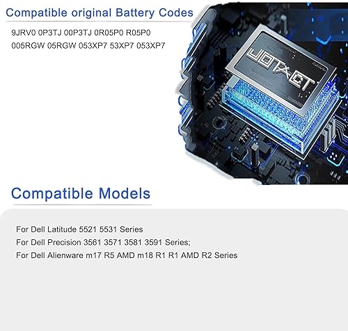 Miniatura 3 de JOTACT 9JRV0 Reemplazo de batería para Dell Latitude 5531 5521 Precision 3581 3571 3561 Alienware m17 R5 AMDAlienware m18 R1 Series Laptop 0R05P0