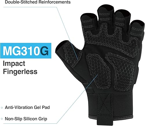 Miniatura 8 de DEX FIT Guantes de trabajo MG310 Impact, duraderos, de alta resistencia, antivibración, absorción de golpes, ajuste cómodo, compatible con pantalla