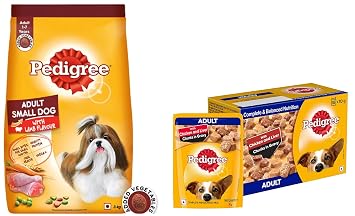 Pedigree Adult Small Dog Dry Food, Lamb & Veg Flavour ? 3 kg Pack & Adult Wet Dog Food, Chicken & Liver Chunks in Gravy, 70 g (Pack of 15)