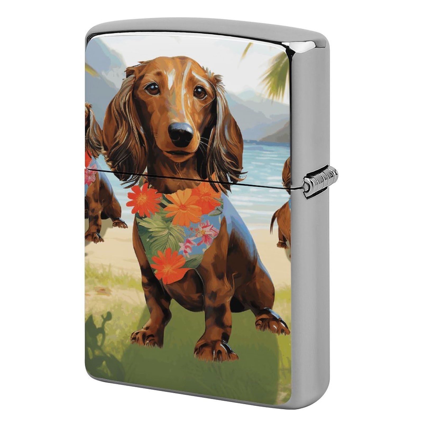 Dachshund Tropical Painting Art Lighter Cover for Men, Personalized Lighter Case for Birthday Gift, Flip-Top Lighters Protective Cover, Portable Lighters Shell for Outdoor, Travel