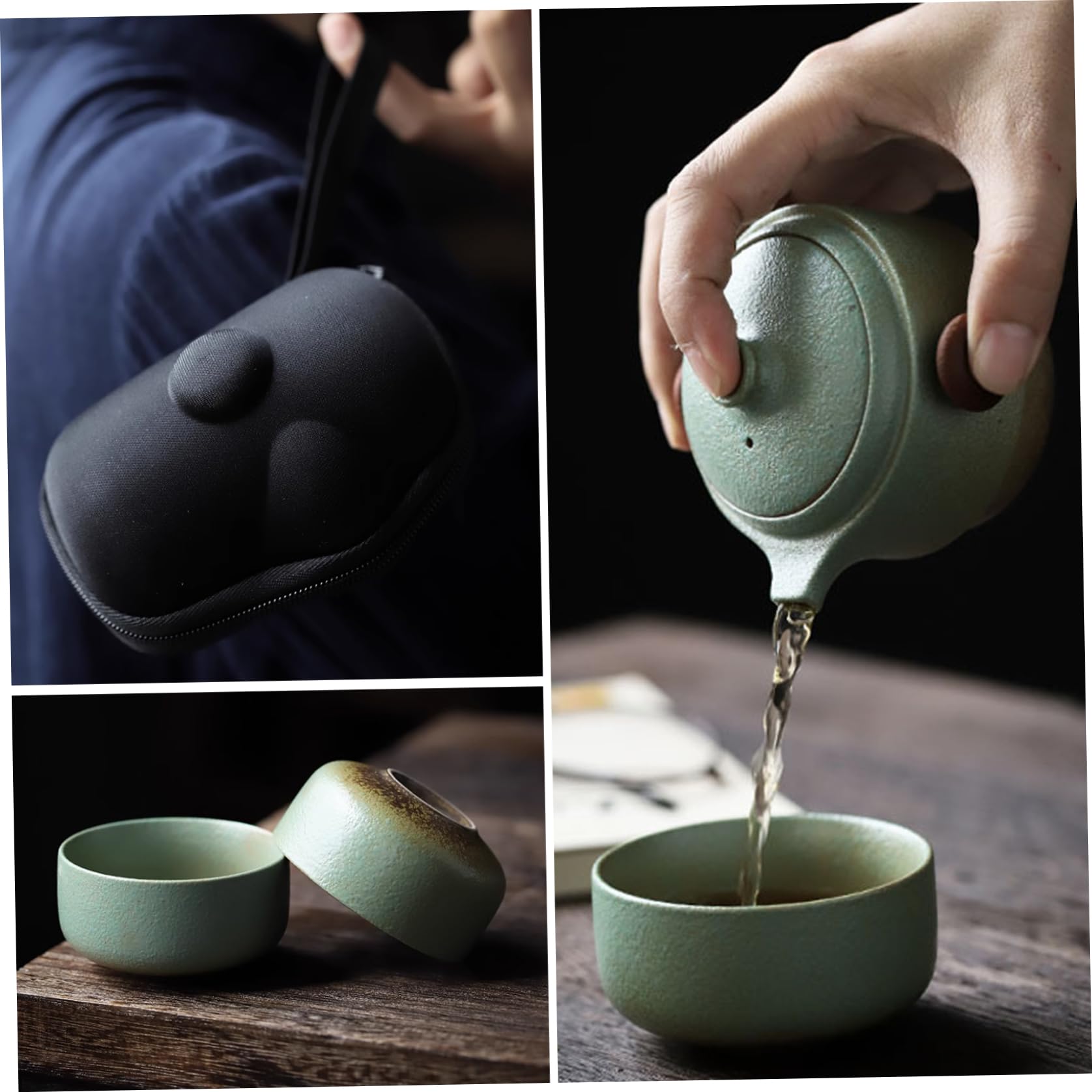 Pot de té 4pcs/set TEATO CERÁMICA Cerámica portátil Pot de té segura Tetera y taza japonesa Juego de té elegante Kung Fu con bolsa para picnic, oficina, automóvil y viaje.