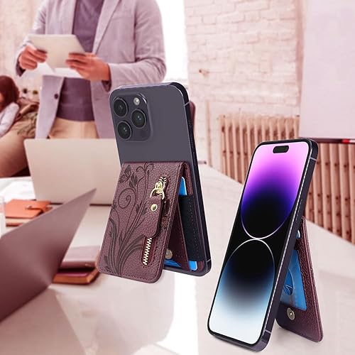 Miniatura 4 de Lacass Tarjetero con cremallera y función atril para teléfono para la parte posterior del teléfono, adhesivo para iPhoneSamsungMotoBLUNokia y la