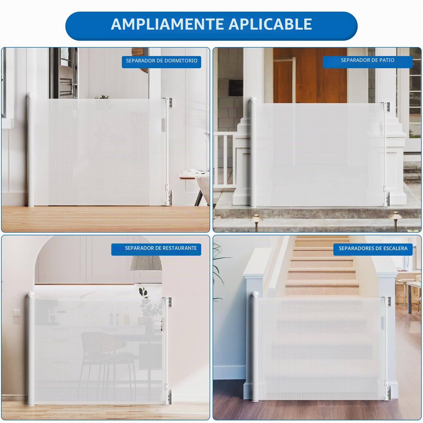 Rejilla de Protección para Escaleras 180x97cm Extensible Puerta de Seguridad para Perros y Gatos Blanco