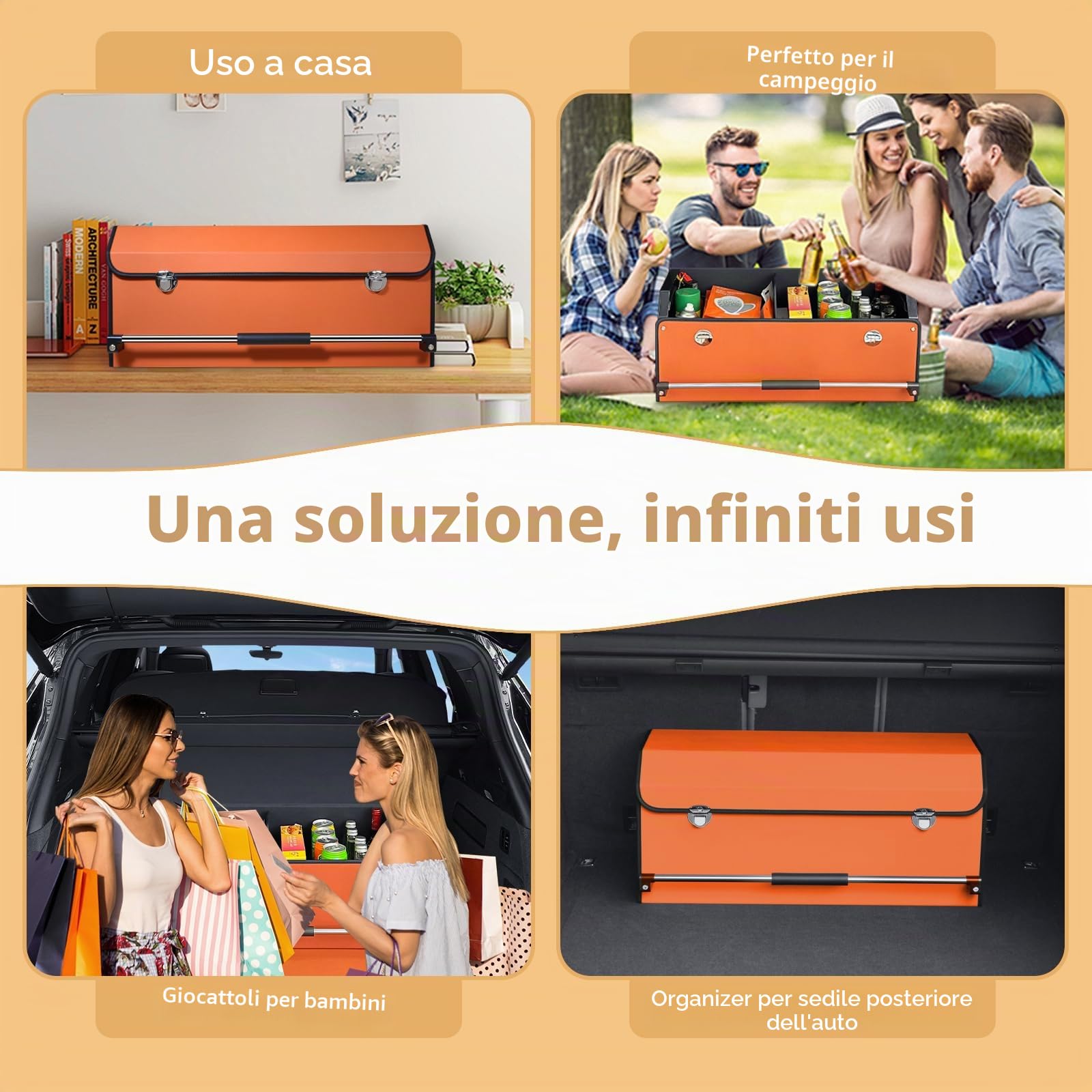 Organizer Bagagliaio Auto, Maniglia Push-pull, Cuoio Pieghevole 2 Scomparti Organizer Auto Bagagliaio, Adatto per Tutti i Tipi SUV, Minivan (69 * 29 * 31cm)
