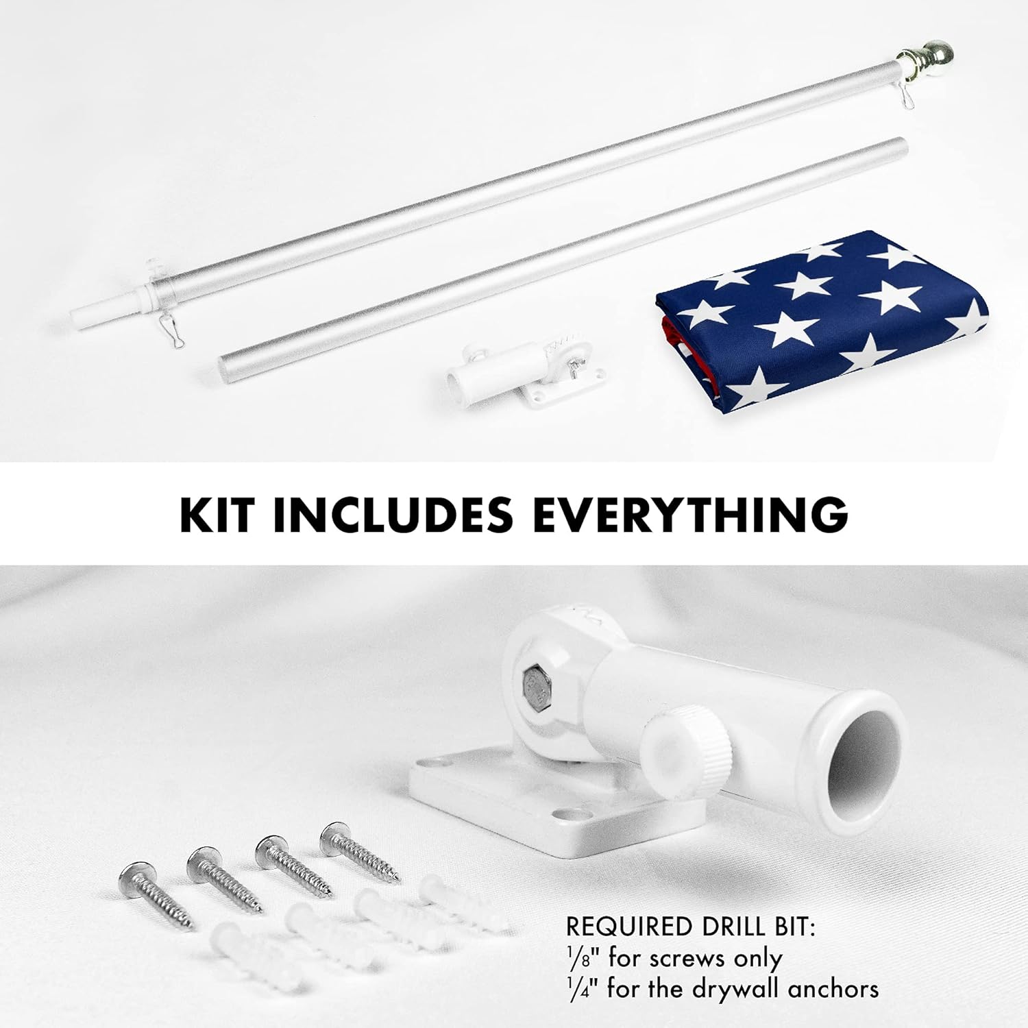 G128 Combo Pack: 6 Ft Aluminum Spinning Flagpole (Silver) & American USA Flag 3x5 Ft, LiteWeave Series Printed 100D Polyester | Pole with Flag Included