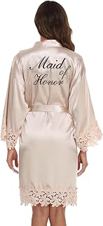 Women's Bride Bridesmaid Robe with Lace Trim Wedding Party Kimono Robes Soft Satin Bathrobe Getting Ready