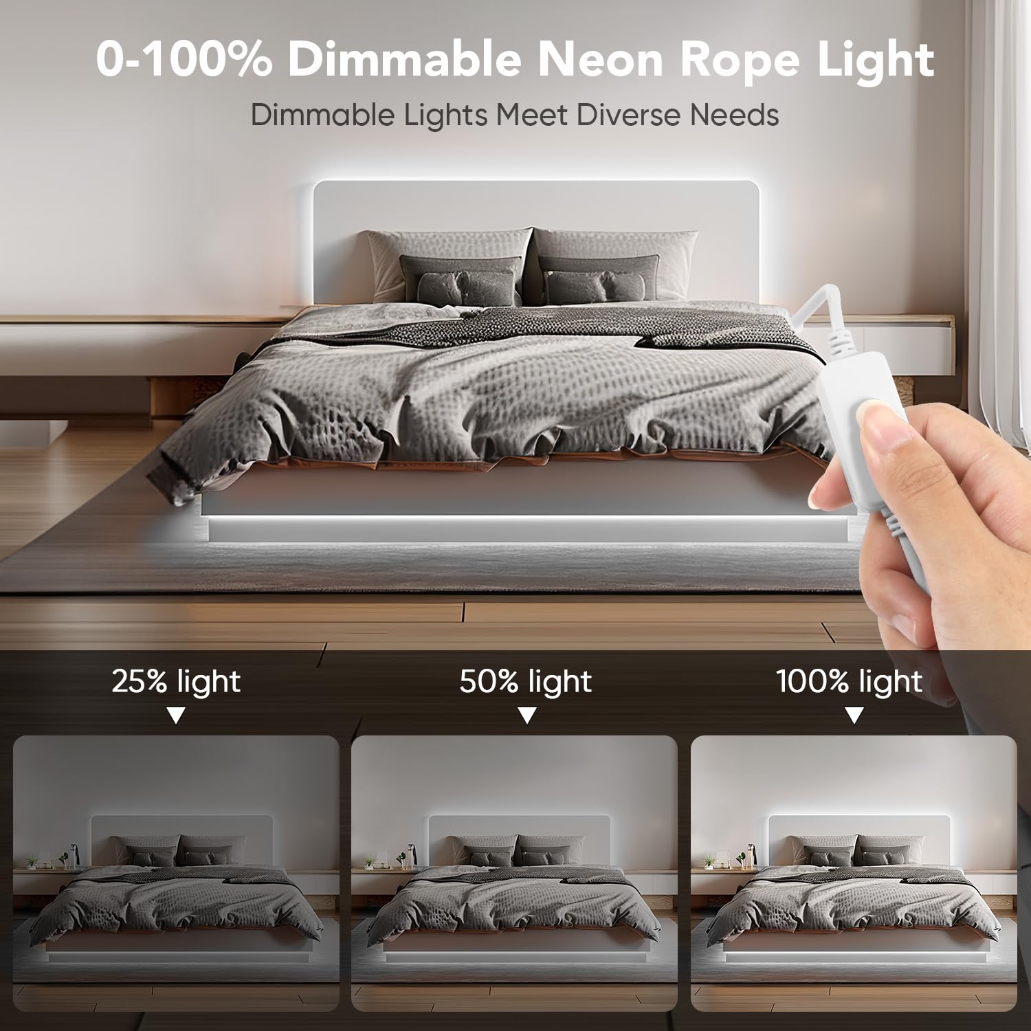 Meijiajia LED Neon Rope Light, 12V White Neon LED Strip Light, 16.4ft/5m Dimmable Waterproof Neon Flex, Silicone DIY Neon Sign for Bedroom Indoor Home Decor (Power Adapter Included)