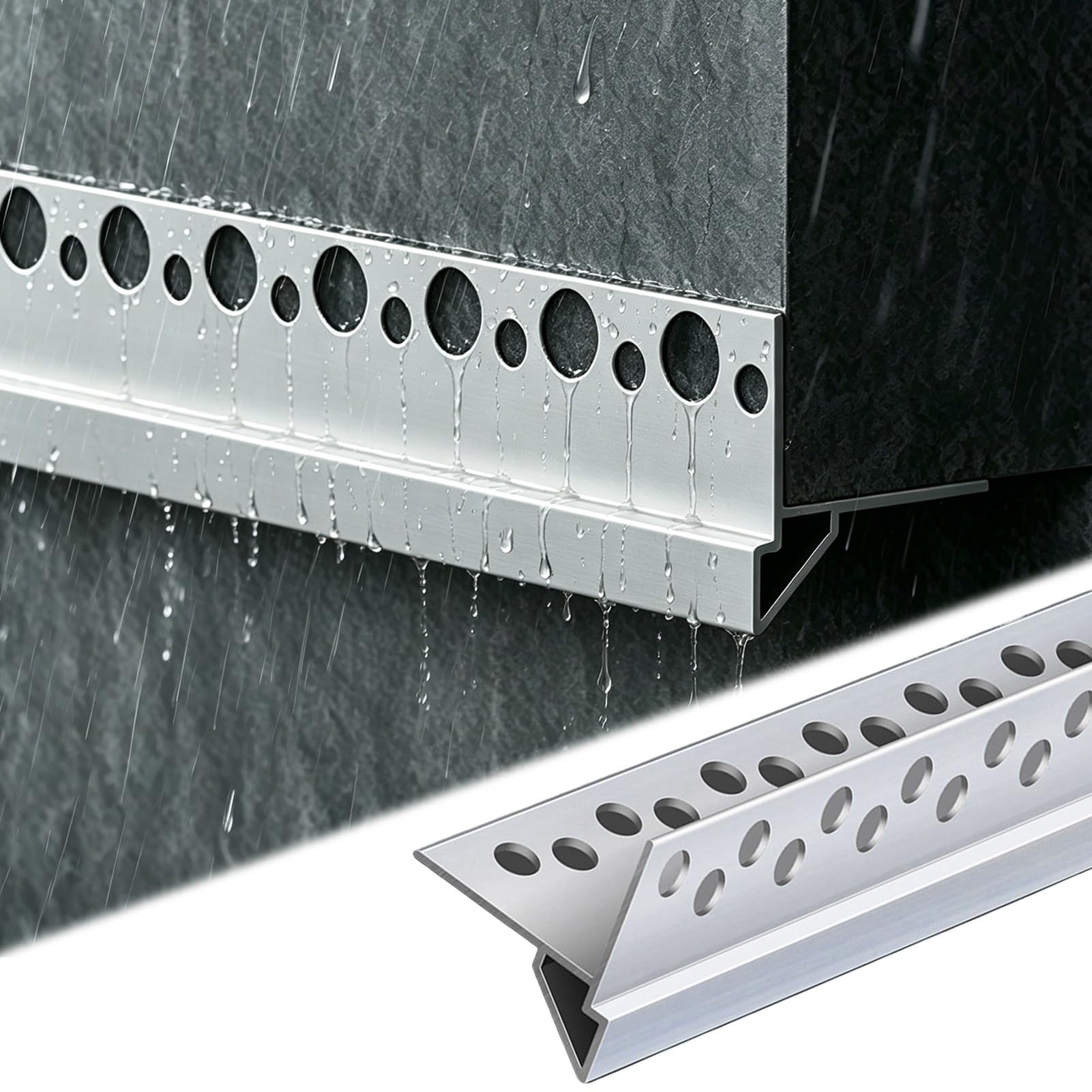 Viiguiy W2.5mm Invisible Rainwater Drip Edge, Water Diverter Drainage Profile, Waterproof Edge Trim For Under The Eaves, Protects Exterior Surfaces From Staining(,L2.1m/6.9Ft)