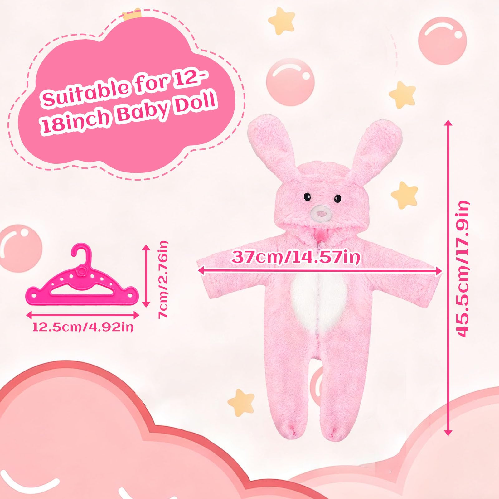 Baby Doll Clothes for 14-17 Inch Doll, Baby Dolls Accessories for 35-43cm Dolls, Cute Jumpsuit, Socks, Cute Pendants, Hanger - Image 3