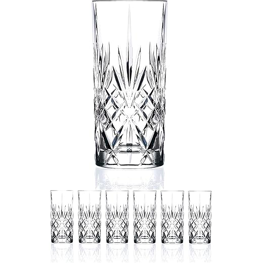 Set of 6 CRYSTAL HIGHBALL Durable Drinking glasses Limited Edition Glassware Drinkware Cups/coolers (11oz)