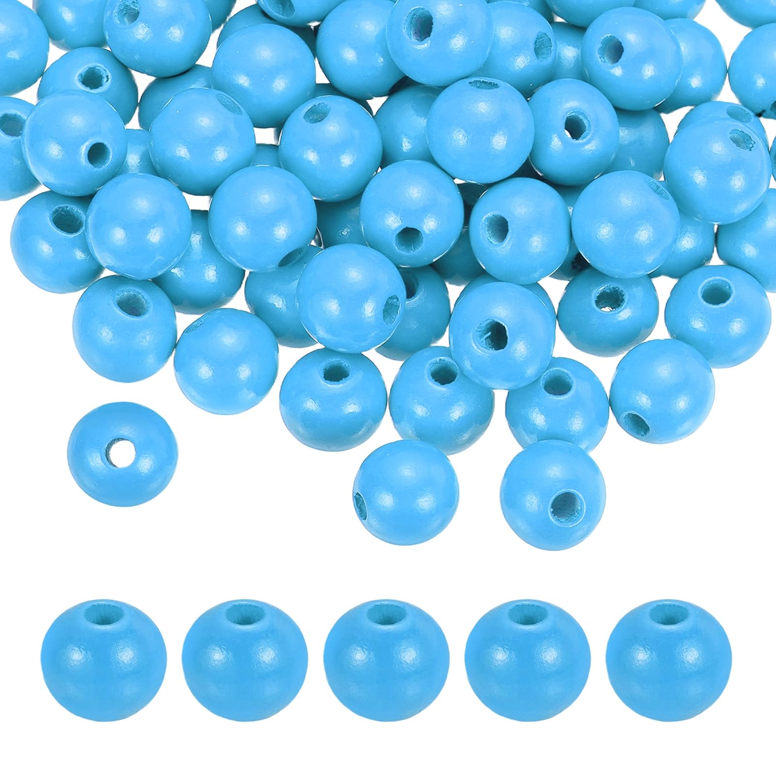 sourcing map 100pcs Blue Colored Wooden Beads 16mm Dia. 4.3mm Hole Large Round Natural Dyed Wood Loose Spacer Ball Bulk for DIY Bead Crafts Making Home Decor