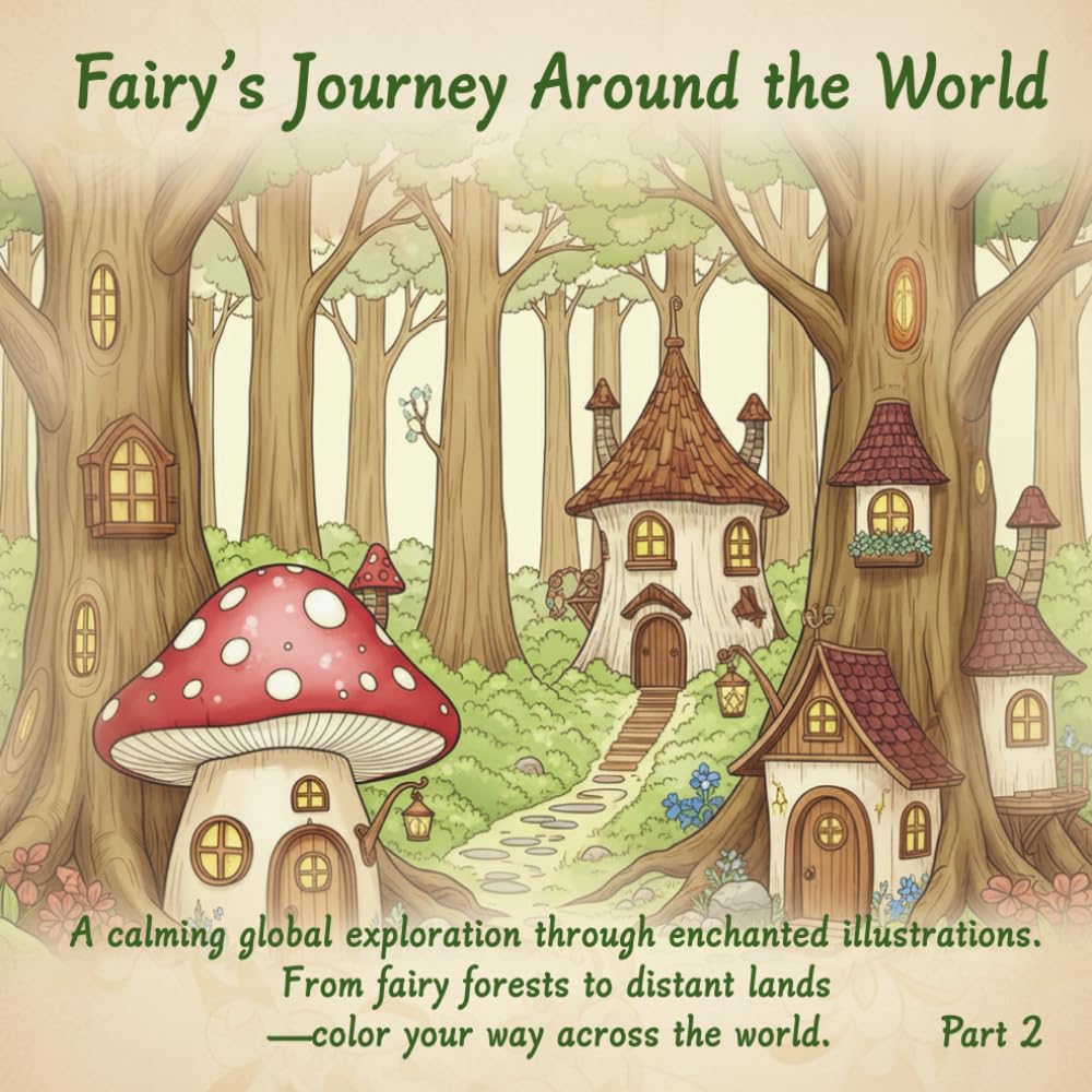 Fairy’s Journey Around the World: A calming global exploration through enchanted illustrations. From fairy forests to distant lands—color your way across the world. (Adult coloring books)