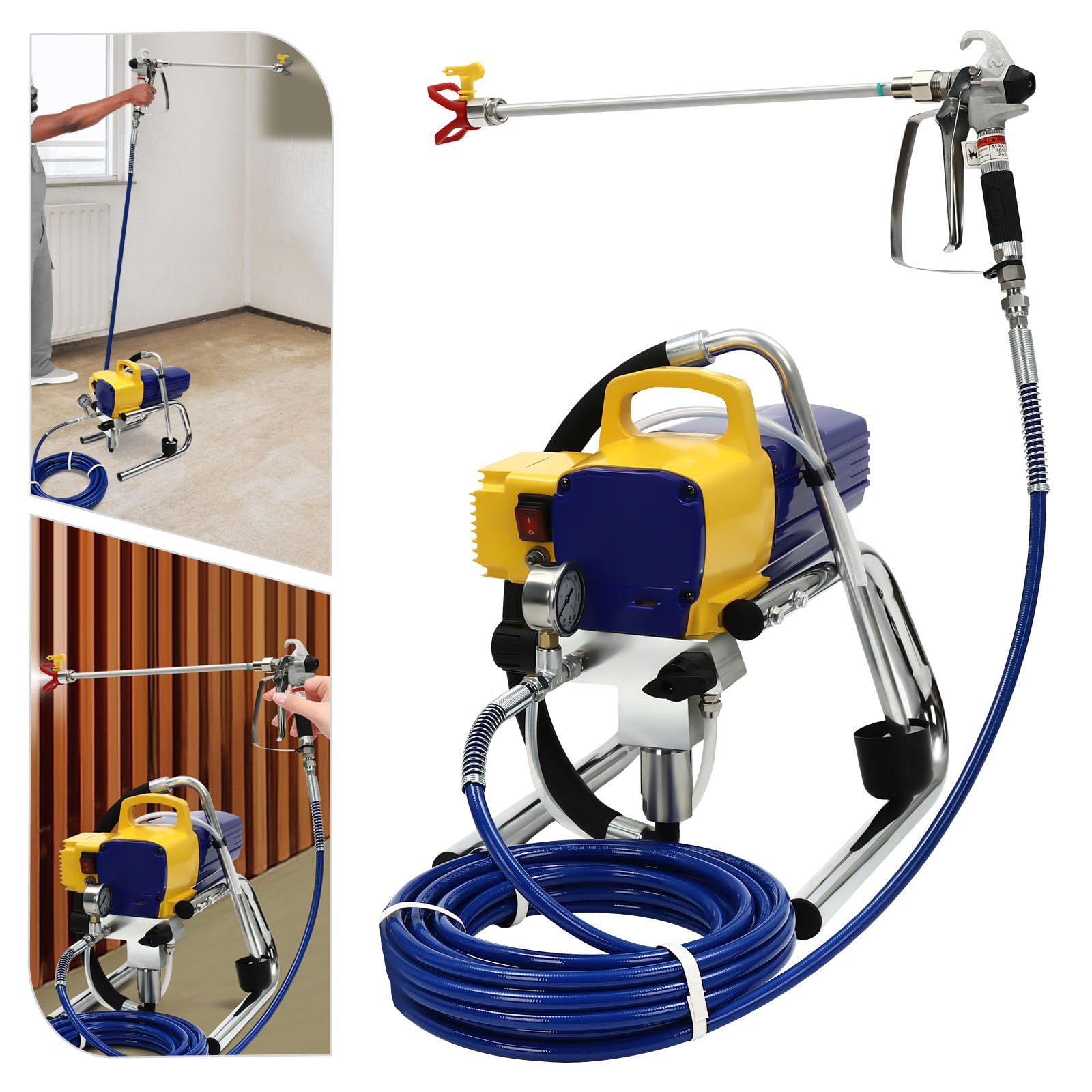 1800 W Airless agregat malarski z akcesoriami do drewna wewnętrznego i zewnętrznego, metalu, ściany i sufitu - dwa wsporniki, przenośny uchwyt