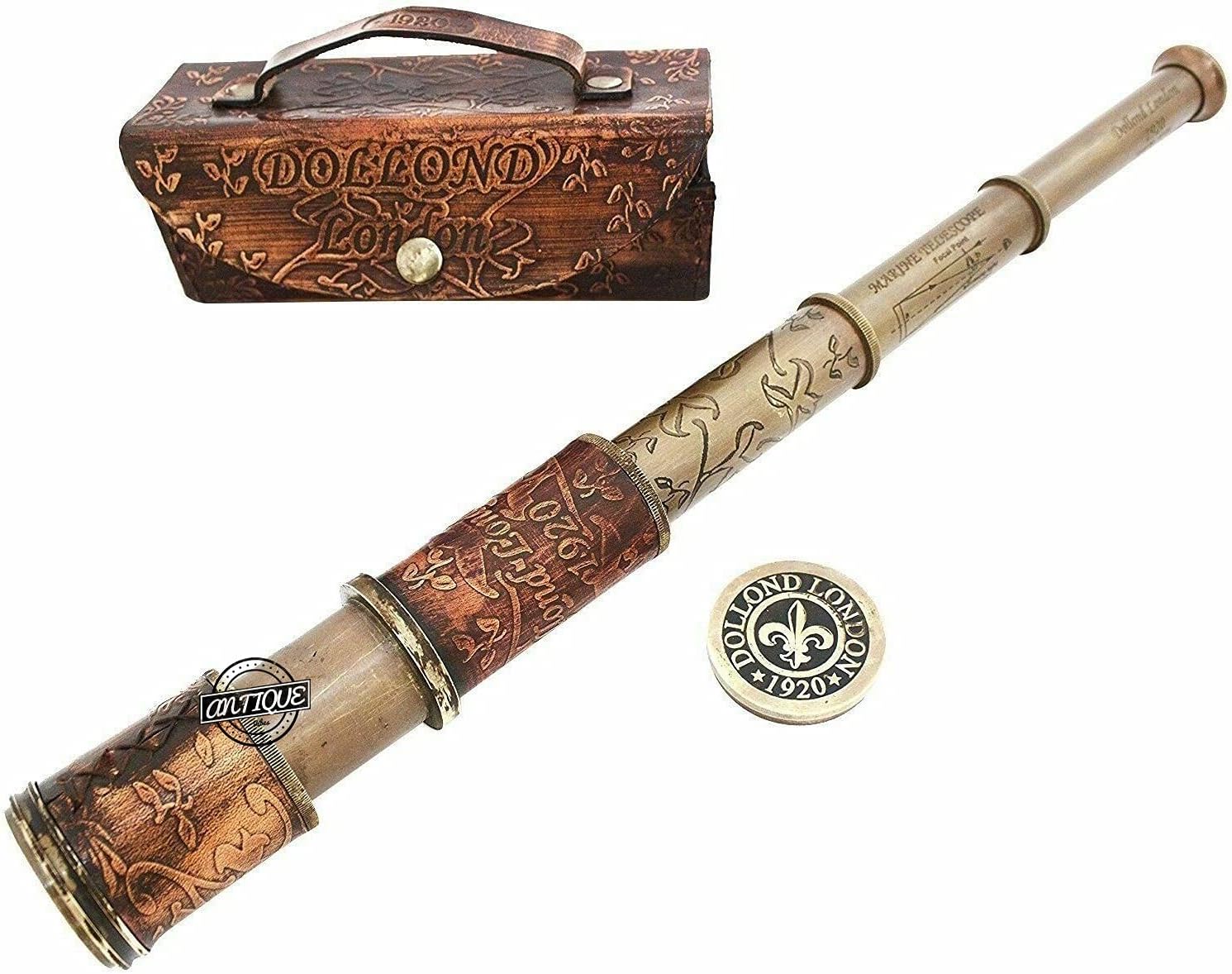 Victoria Brass Telescope with Vintage Leather Case Nautical Handheld Antique Maritime Dollond London Spyglass Navigation Fathers/Mother Gift