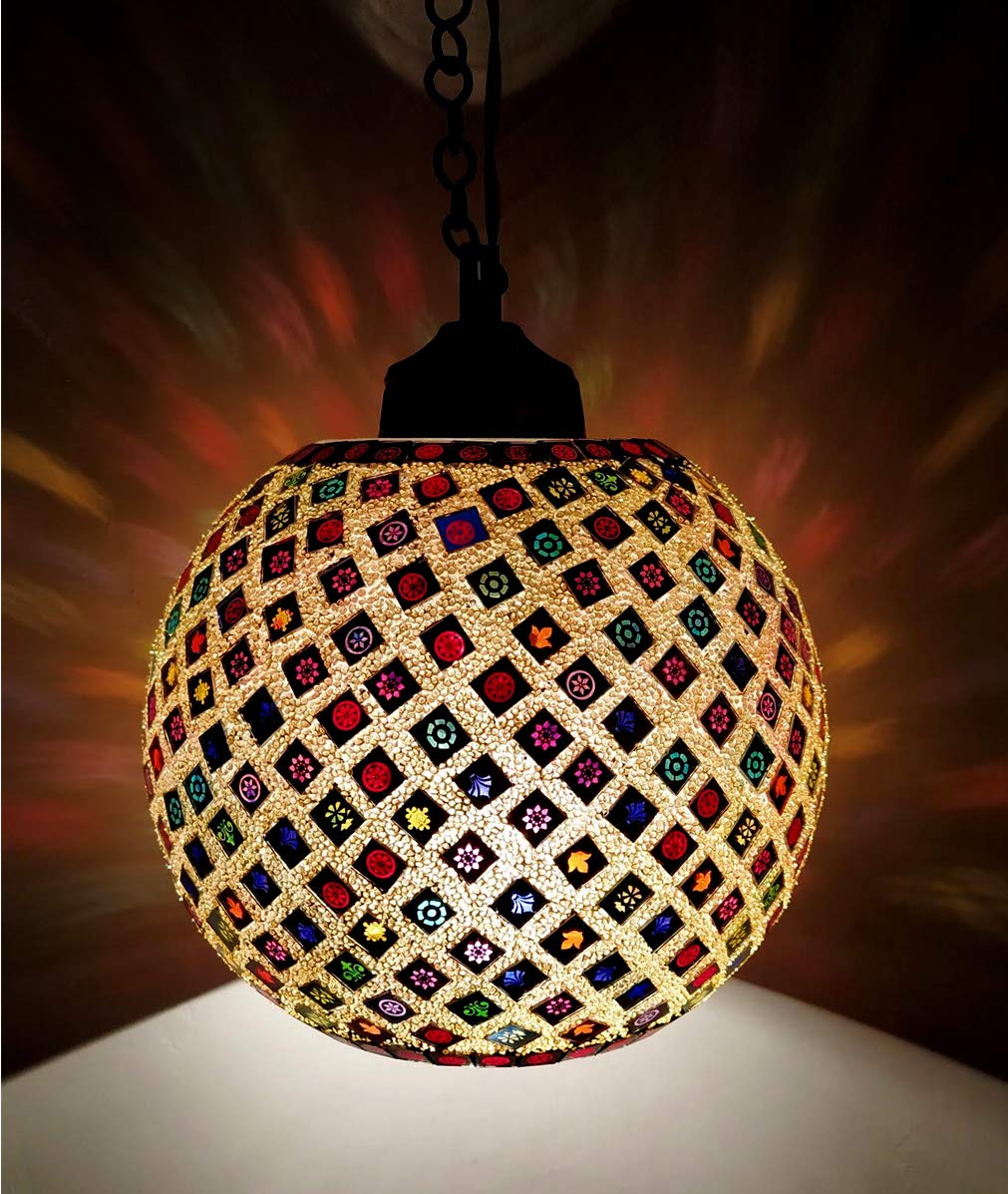 Buy Rishabh Glass Unique Shesha with Print Mosaic Hanging Pendant