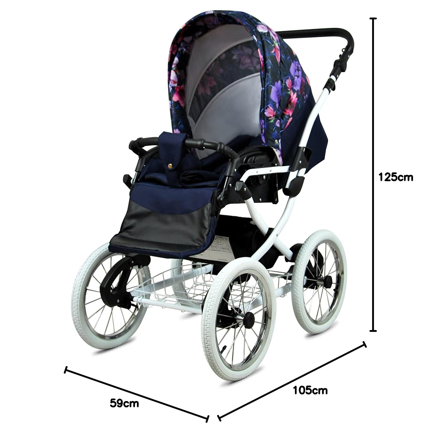 BabyLux ALU 2w1 Wózek dla Malucha – Wózki spacerowe & Wózki dziecięce – Wózek spacerowy dla Noworodka i Malucha – Wózek dla Noworodka – 59x105x125cm – Max 15kg – Royal Magnolia White Frame