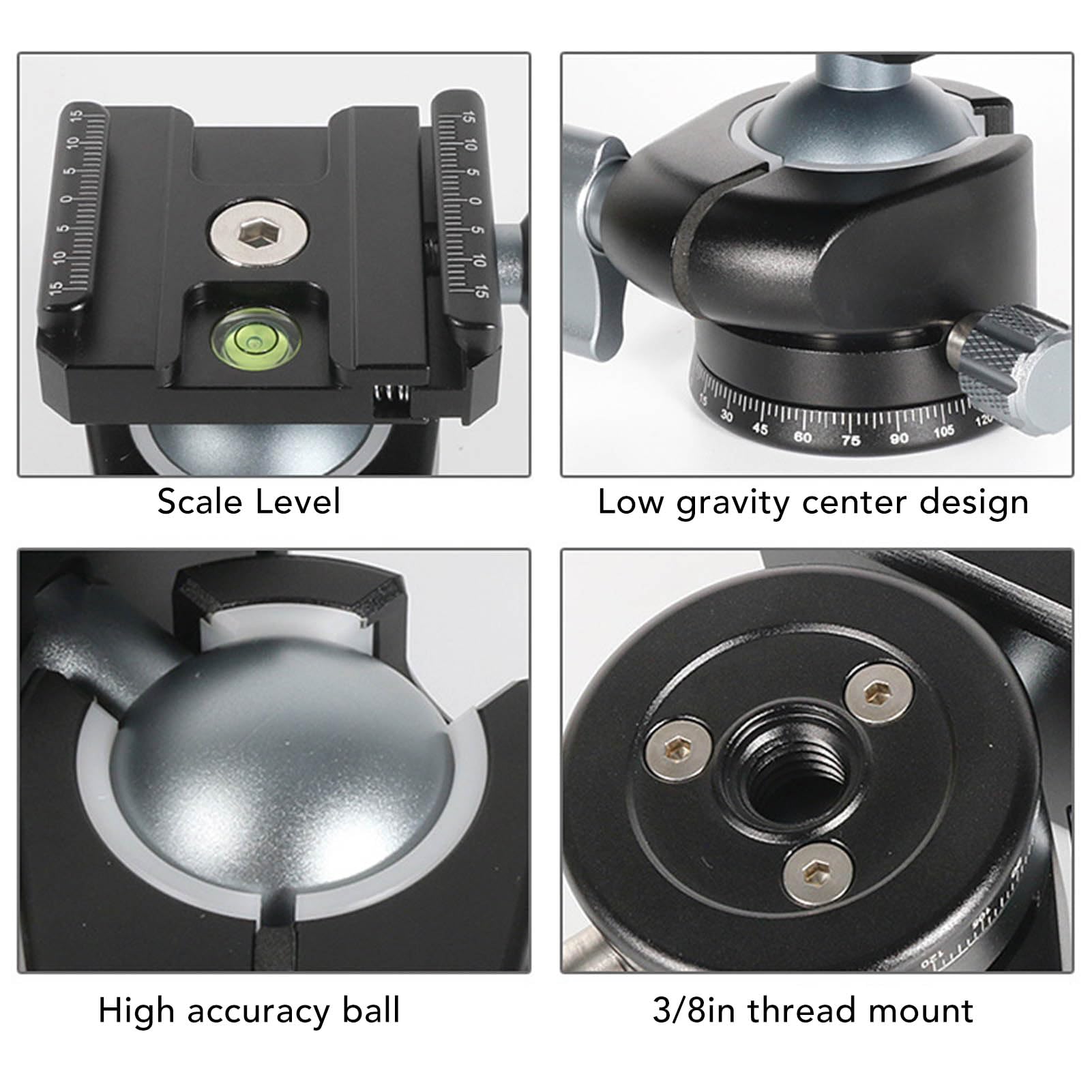 Vikye 360 Degree Panoramic Head with Universal Quick Release Plate, Aluminum Alloy, 6kg Load Capacity, 3/8