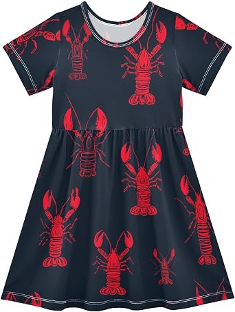 Ollabaky Little Girls Dress Short Sleeve Summer A-Line Dress Kids Toddler Girl Casual Dress