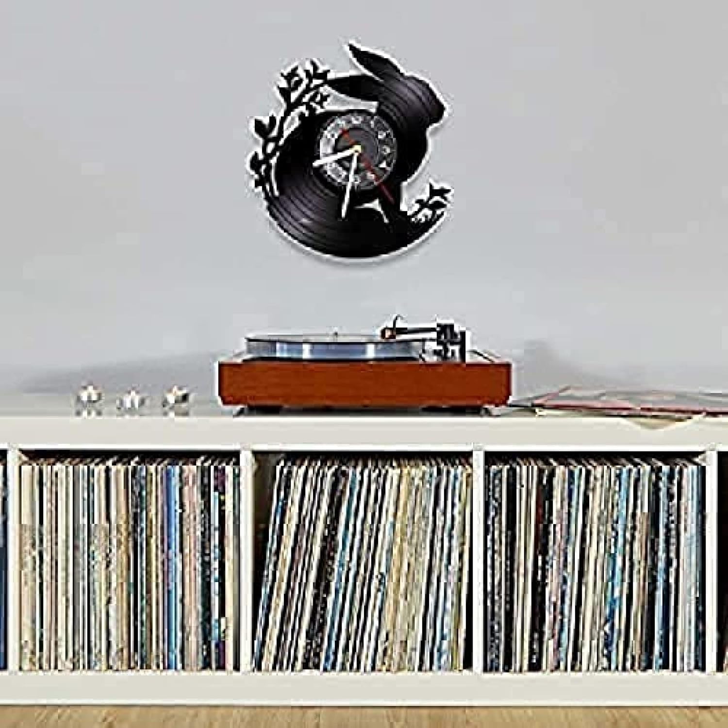 Wall Clock Rabbit Wall Clock Vinyl Record Animal Wall Clock Rabbit Modern Design Silent Black Quartz Clock Hanging Clock for Kids Room Nursery