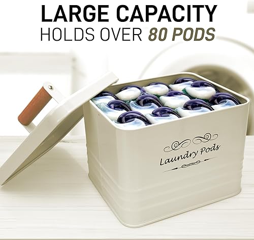 Miniatura 3 de ELITAPRO Contenedor moderno de vainas de lavandería con tapa para decoración de cuarto de lavado y accesorios organización de lavandería marfil