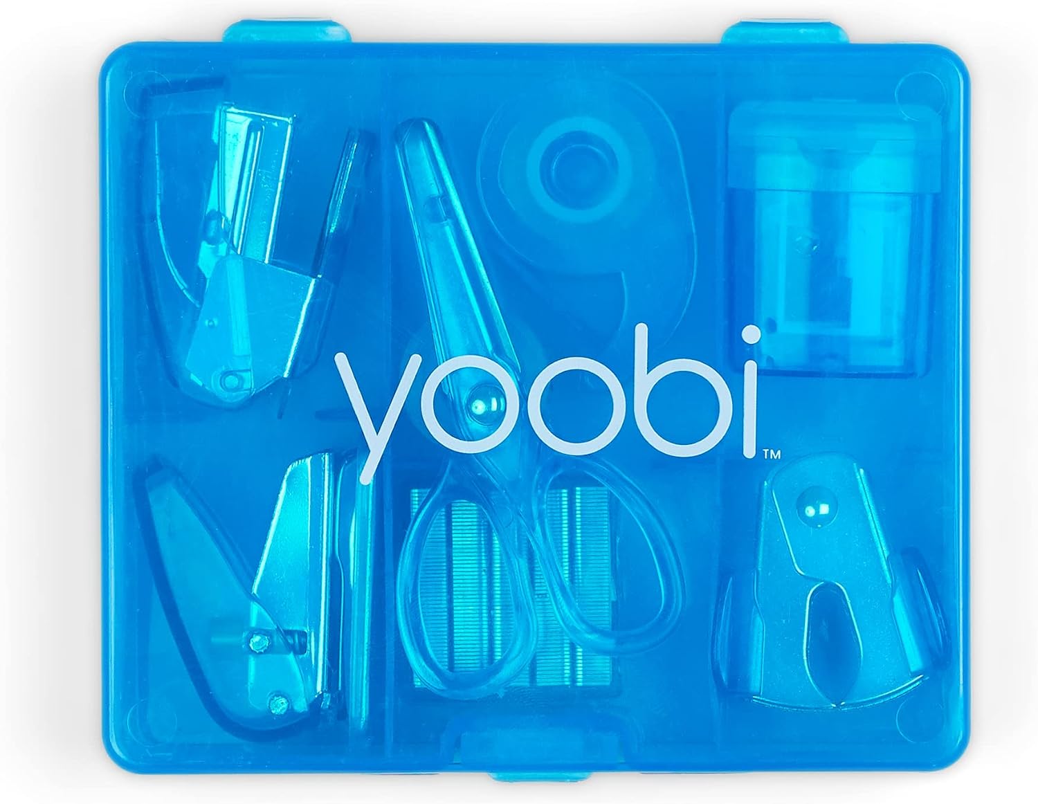 Yoobi Blue Mini Office Supply Kit – Mini School Supplies Kit for Kids & Adults – Includes Scissors, Mini Stapler, Staple Remover, Staples, Tape Dispenser & More – School, Home or Office Supplies Kit