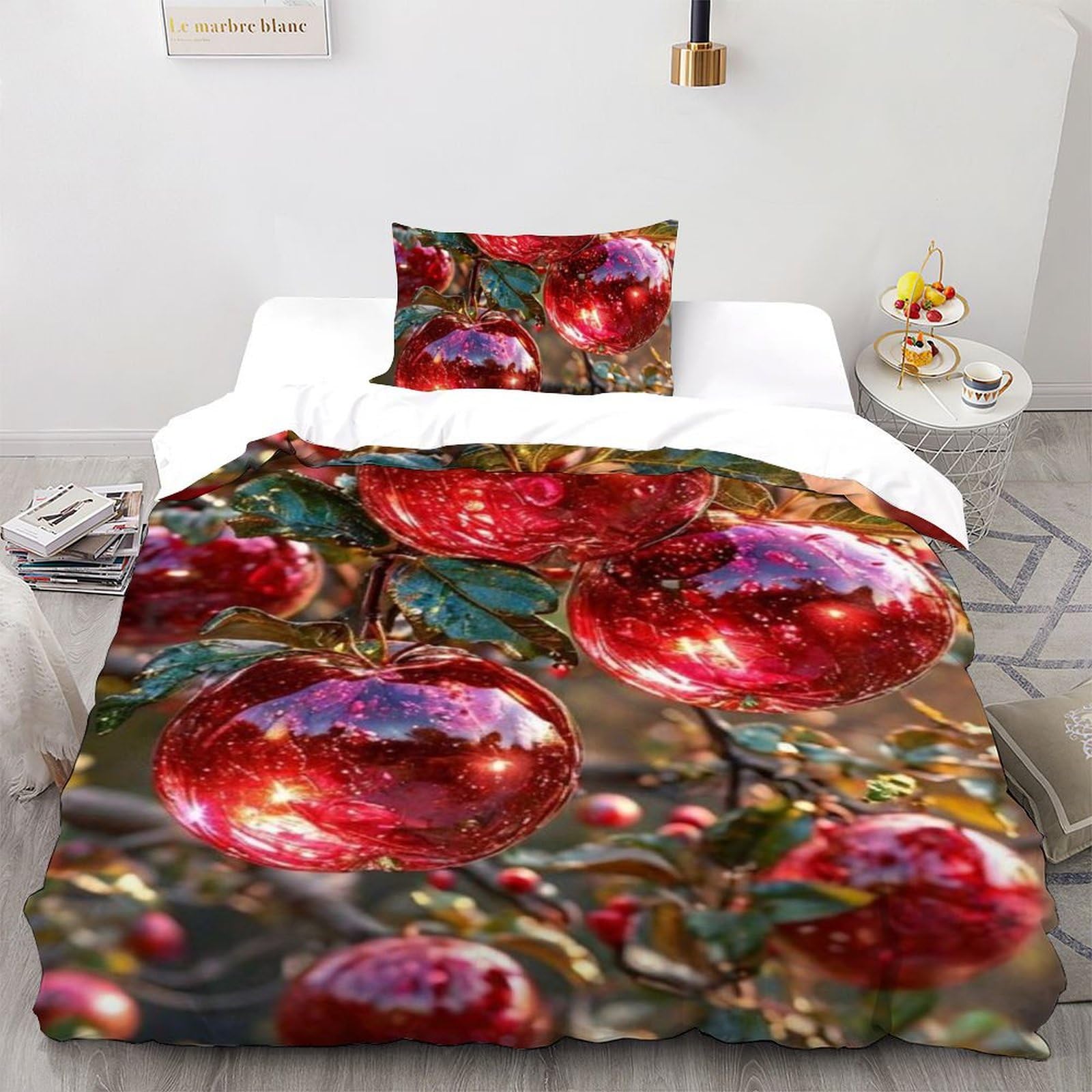 Housse de couette single cerises rouges en microfibre 135x200cm pour lit garçon