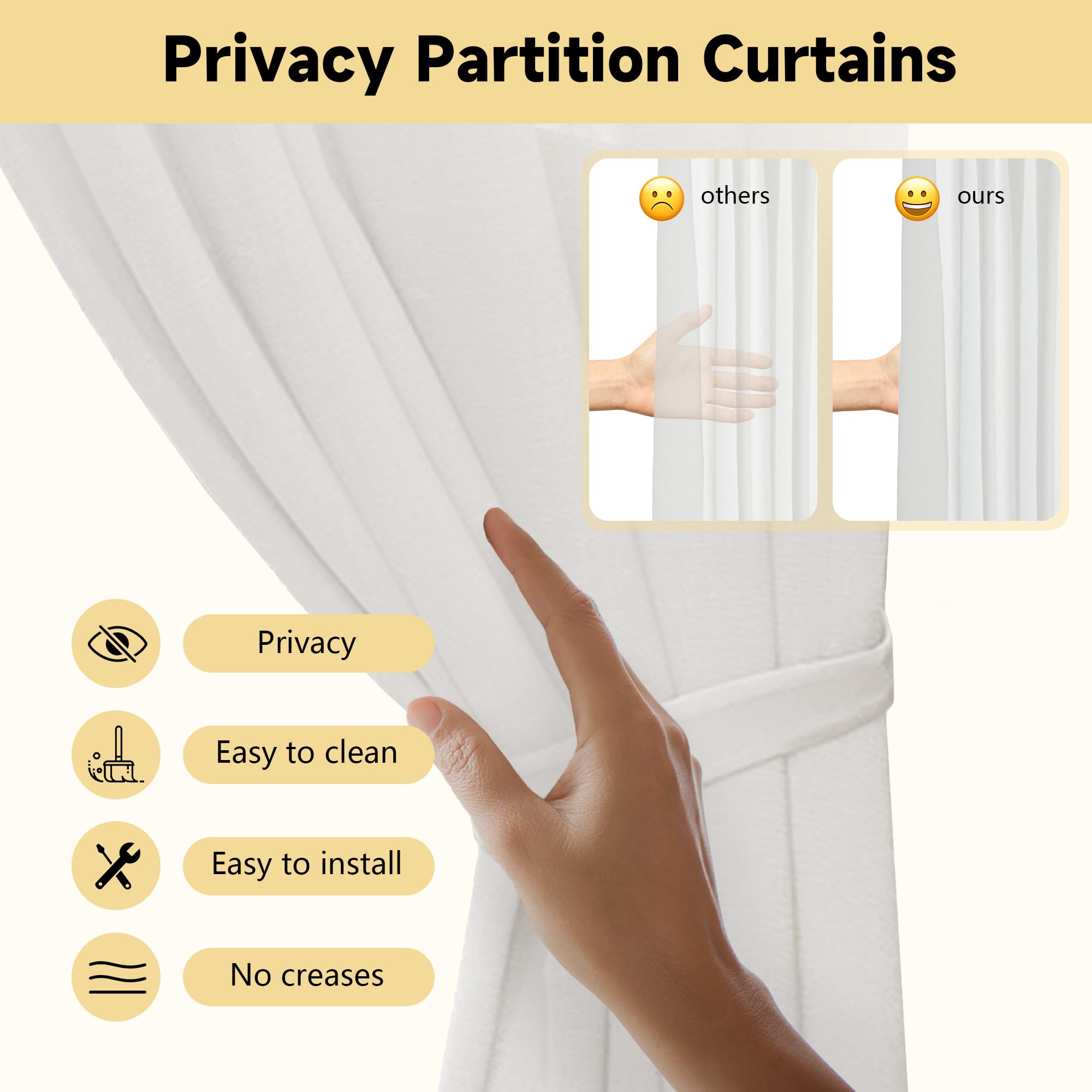 Cortinas de privacidad para divisor de habitación, cortina de privacidad montada en la pared con soporte de metal, cortinas divisoras de habitación portátiles en forma de U para sala de estar 6
