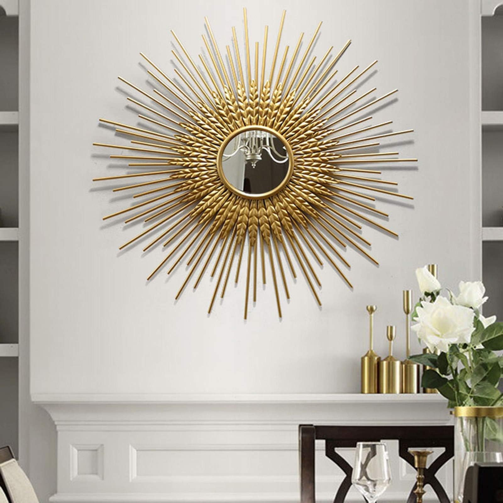Sonnenspiegel Gold, Metall Sunburst Hängender Spiegel für Wand