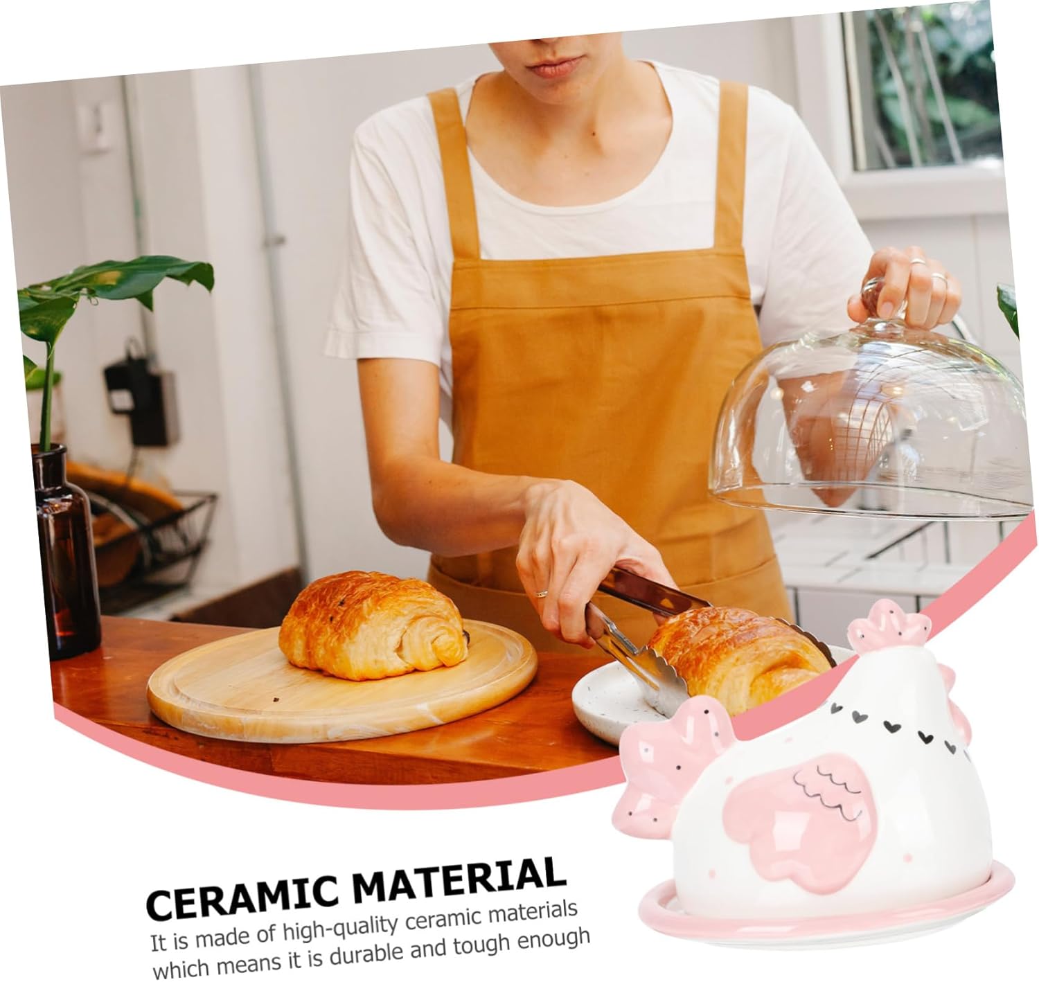 1pc Adorable Chick Shaped Butter Storage Case Lid Multi-function Porcelain Butter Dish for Kitchen Use Cheese and Desserts Safe