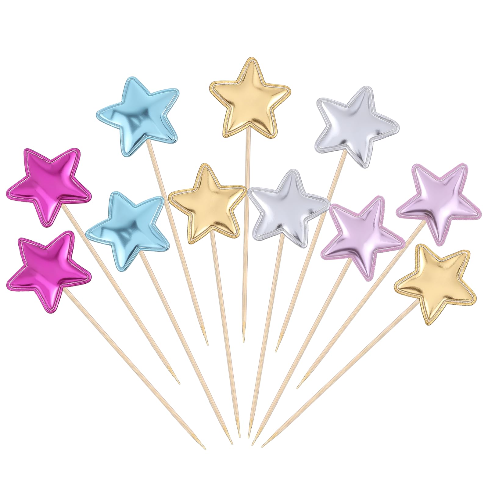 LIQWEI 100 PCS Multicolor Stars Cupcake Toppers, 5 Colors Glitter Star Cupcake Picks Mini Cake Toppers Food Decoration Birthday Party Cake Decorations for Wedding DIY Dessert Baby Shower