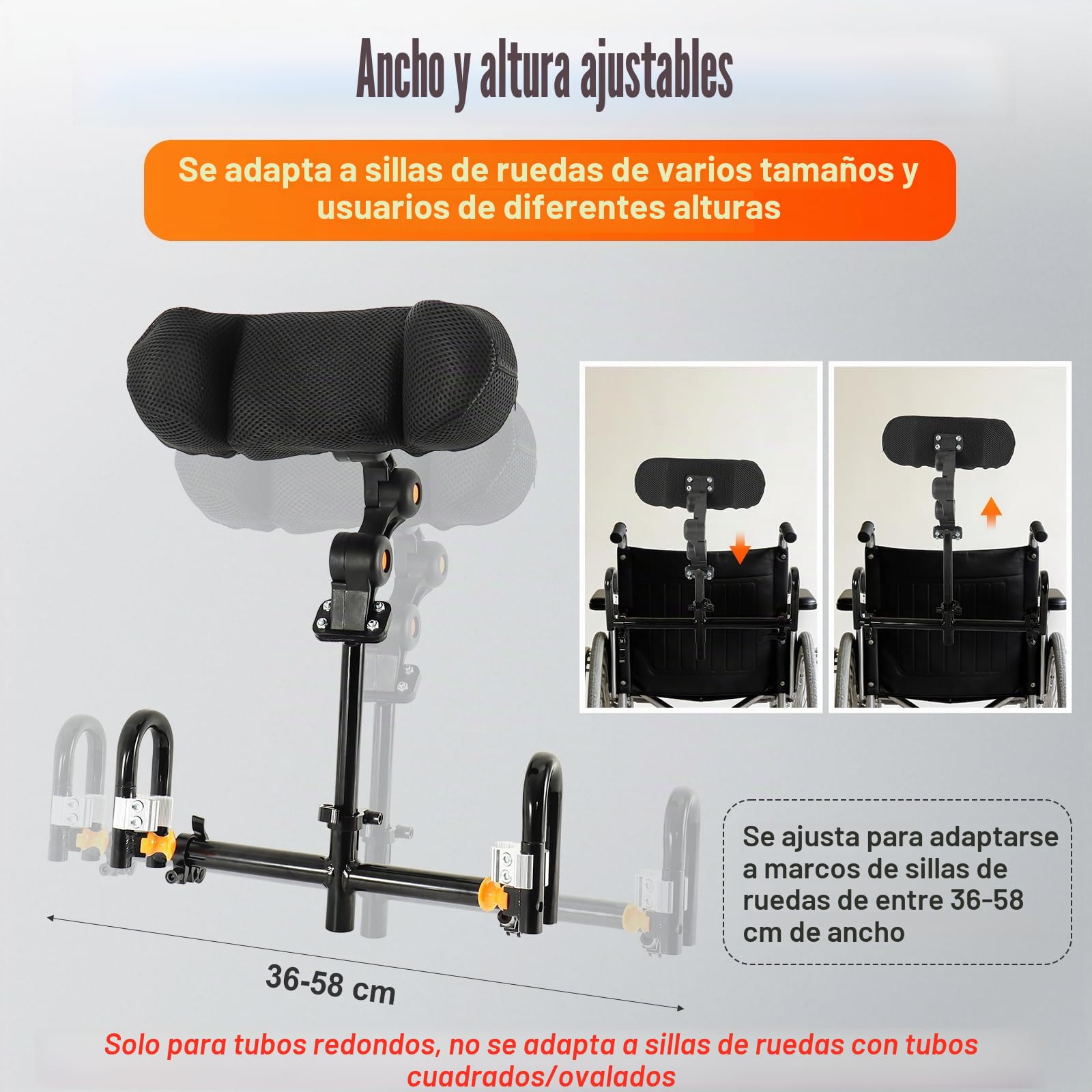 Reposacabezas Ajustable para Silla de Ruedas,Soporte para el Cuello,Se Adapta a la mayoría de Las sillas de Ruedas manuales Disponibles en el Mercado,para Personas Mayores y discapacitadas