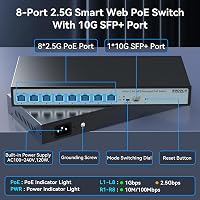 Sodola 8 Port 2.5G Menedzselhető PoE Switch 120W - 1x 10G SFP+ & 4x 2.5G PoE Port, 90W Max Teljesítmény, IEEE802.3af/at/bt, Asztali & Fali H 2