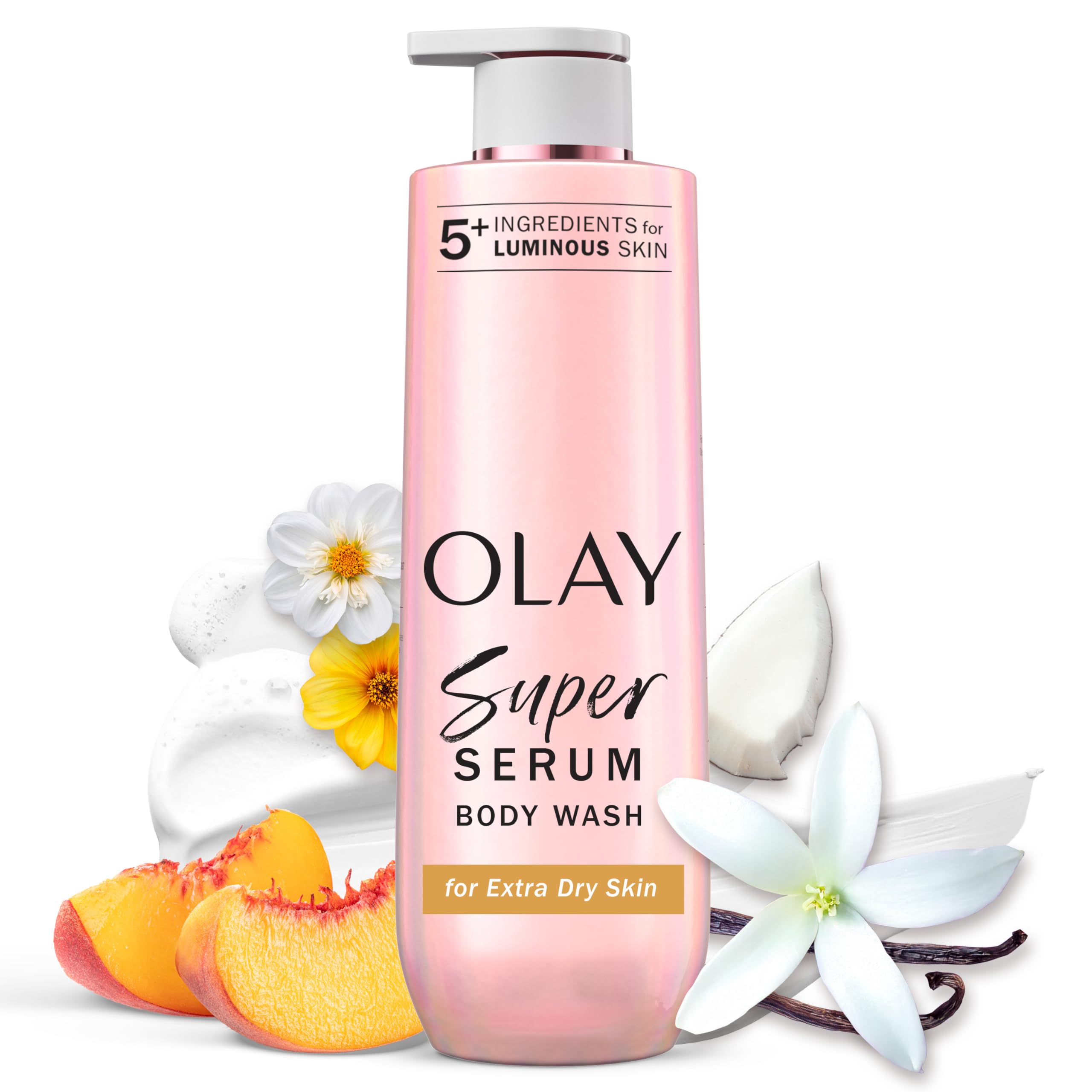 Olay Super Serum Body Wash for Extra Dry Skin, 24hr Long Lasting Rich Hydration, 5+ Ingredient Complex for Bright, Even, Firm, & Luminous Skin, with Collagen Peptide, Vitamin C & Shea Butter, 20 fl oz Extra Dry 20 Fl Oz (Pack of 1)