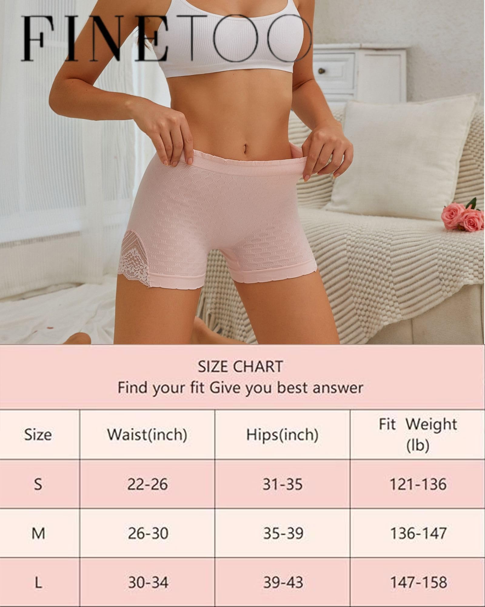 FINETOO Lot de 4 Boxer Femme sans Couture Culotte Seamless Shorty Boyshorts S-XL
