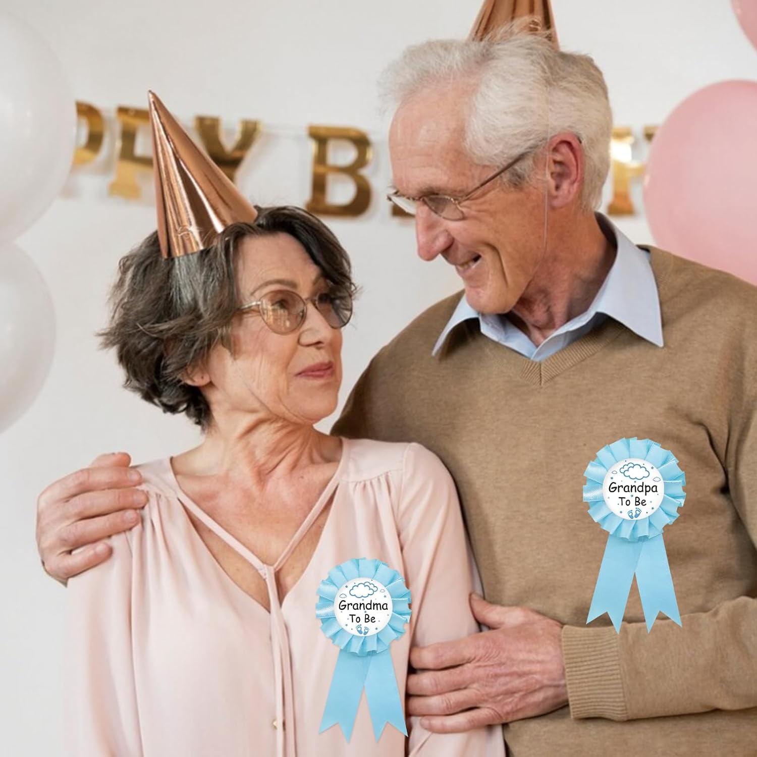 Nighttime Sky Grandma to Be Tinplate Badge Pin, Cloud Grandpa to Be Pin, Gender Reveal Button for New Grandparents, Blue Rosette Grandma Award Ribbon, Cloud Baby Shower Party Favors