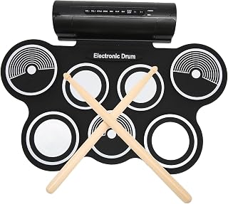 Conjunto de Pads de Bateria Eletrônica, 9 Pads Altifalantes Duplos Preto e Branco Portable Roll Up Drum Practice Pad, Gravação Em Um Clique, Interface MIDI, para Prática Diária, (Plugue dos EUA)