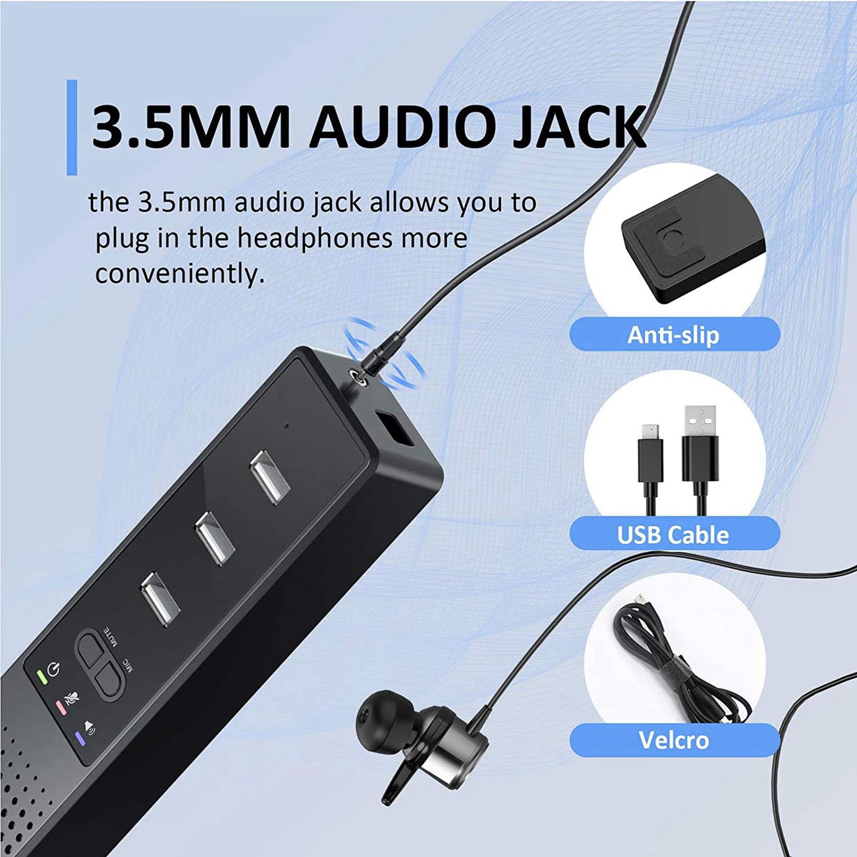 4 x głośniki komputerowe 3 w 1 z mikrofonem i głośnikiem konferencyjnym USB, mikrofon PC do wideokonferencji