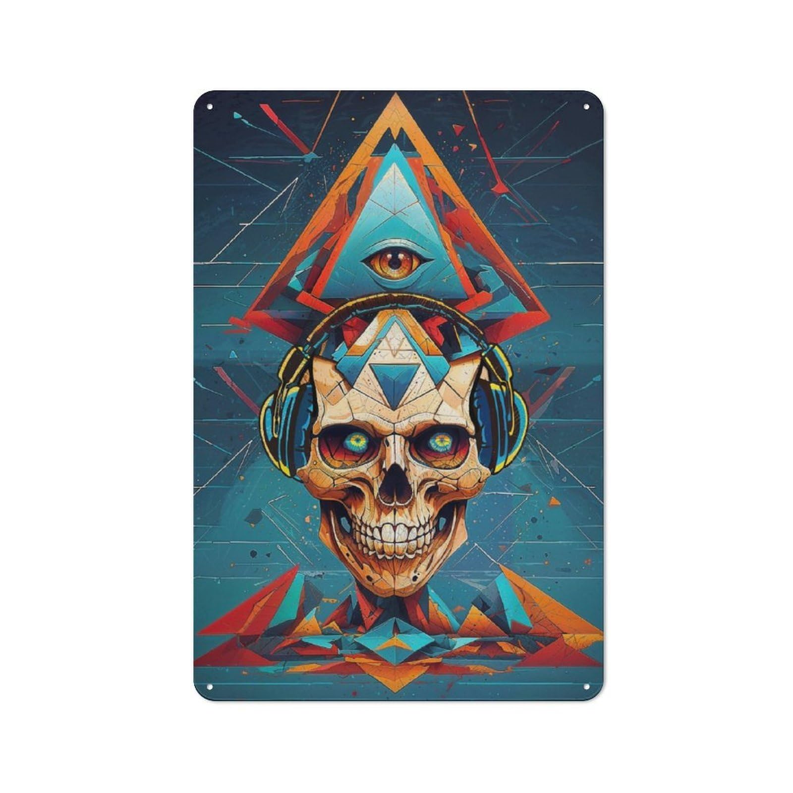 Junmoney Music Skull Rad Minds Eye Classic Metal Wall Sign 30X20cm, Pub Wall Decor For Diner, Restaurant, Shed Or Kitchen