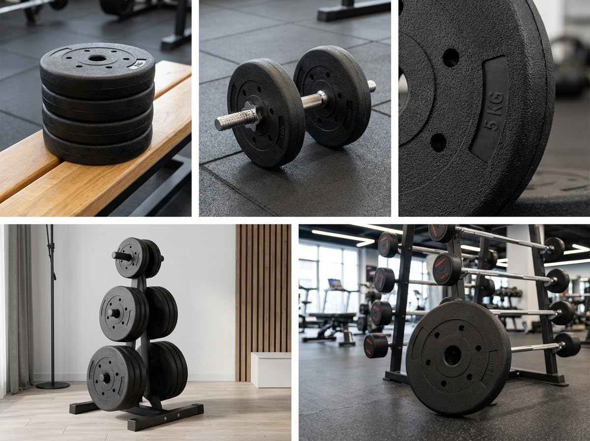 4 DISCHI Da 5Kg Foro Ø 25mm PVC 2 Coppie 20Kg Totale Palestra Pesi Bilanciere Manumbri