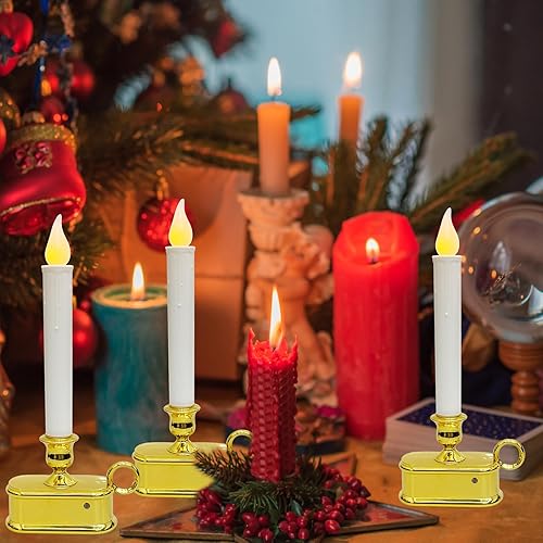 Miniatura 7 de Juego de 4 velas LED para ventana que funcionan con pilas, sensor de luz del atardecer al amanecer, velas de Navidad con llama parpadeante con base