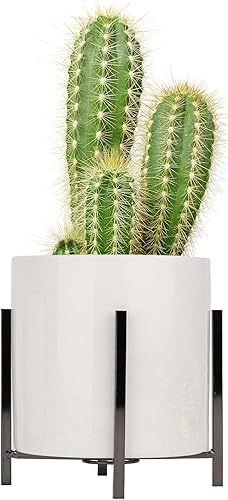 LOUIE SILNA Soporte para macetas de madera de mediados de siglo, moderno soporte para macetas para interiores, decoración rústica, color negro