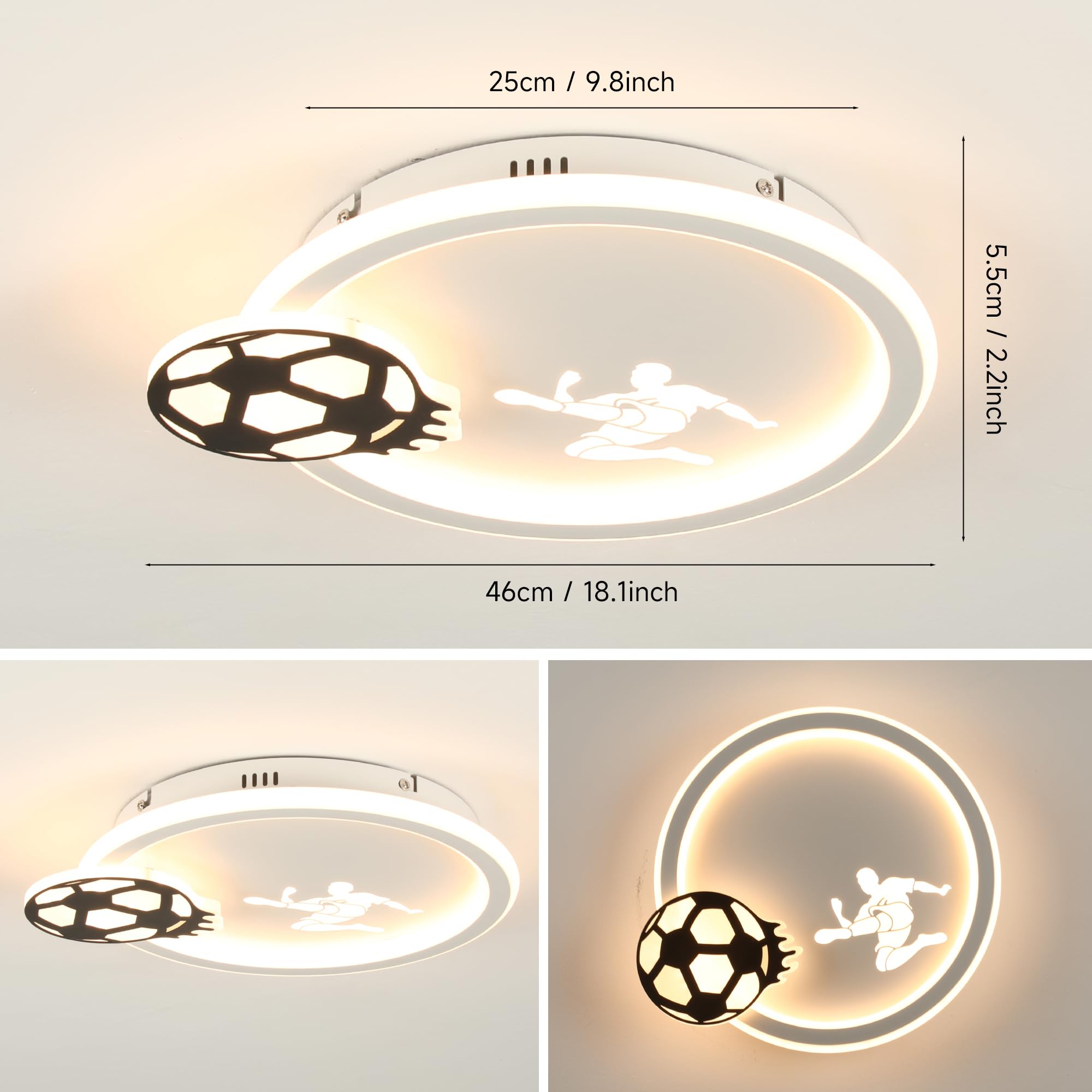 EASY EAGLE Lampadario Cameretta Bambina, 46CM Dimmerabile 3000k-6000k Plafoniera Led Soffitto Calcio, Lampade a Soffitto Cameretta Bambina Ragazzi per Camera da Letto, Soggiorno